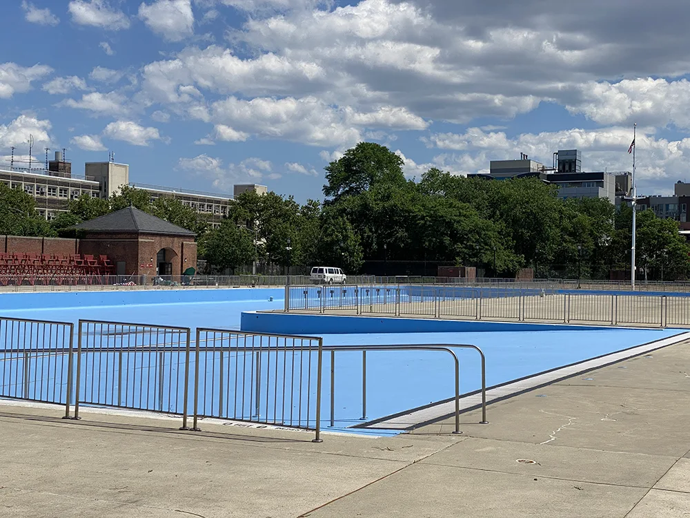 McCarren Park's pool was empty last week, but the pools are set to open on June 27, 2024